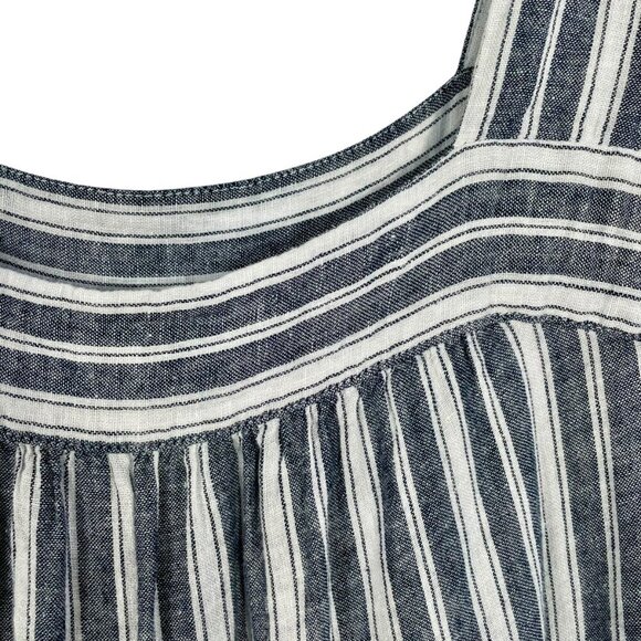 Terra & Sky Linen Blend Blue & White Stripe Square Neck Tiered Boho Tunic Sz 1X - Picture 6 of 11